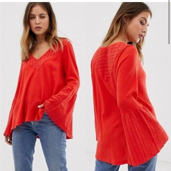 Free People Tops - Free People Size S Parisian Nights Blouse Bell Sleeve Top Vermilion